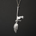 Witch Riding Broom Pendant Necklace in Gold or Silver Tone view 4