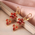 Floral Branch Long Drop Earrings In Five Colored Stone Options view 4
