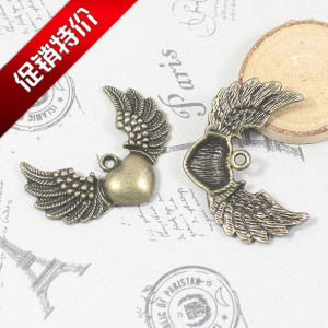 Vintage Heart with Angel Wings Alloy Charm Pendant