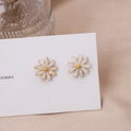 White Translucent Daisy Gold Tone Small Stud Earrings view 4