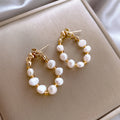 Pearl Beaded Hoop Earrings with Lustrous Bead Details view 2