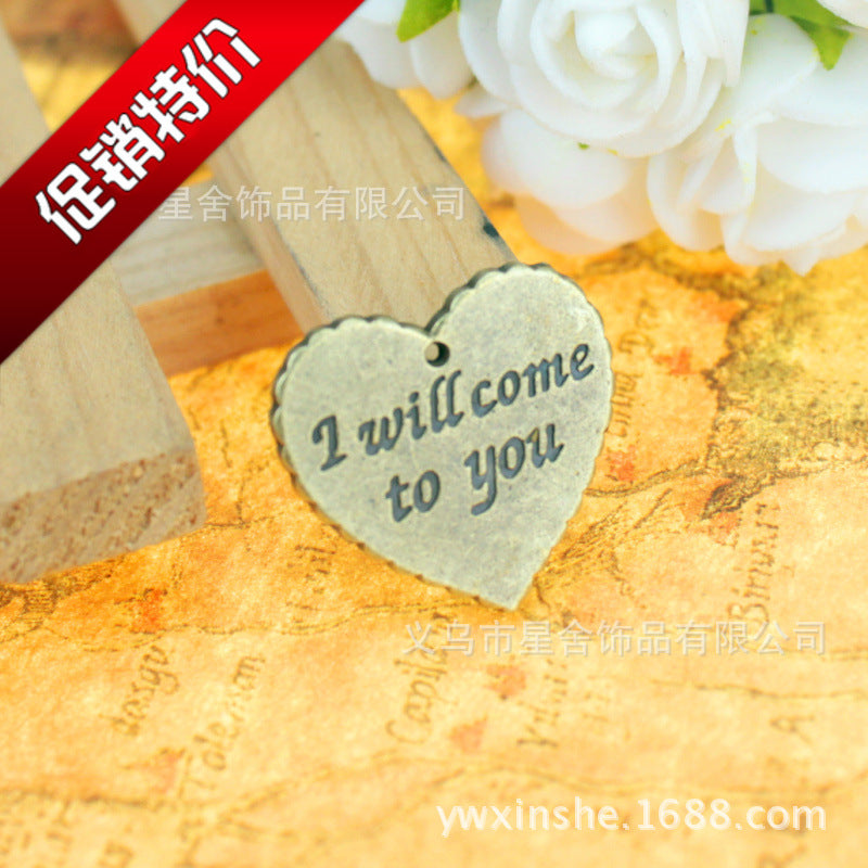 Vintage Alloy Letter Heart Charm Pendant 25x24mm