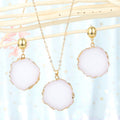 White Round Druzy Necklace and Earring Options in Thirty Millimeter Size view 1