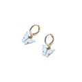 Gold Huggie Hoop Earrings Pink White Butterfly Charms view 5