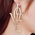 Long LOVE Letter Drop Earrings in Three Metal Tones view 4
