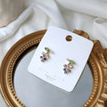 Purple Crystal Grape Cluster Green Leaf Gold Stud Earrings view 1