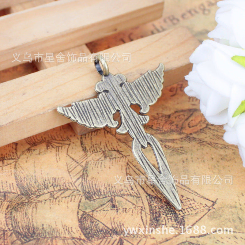 Large Angel Sword Feather Alloy Charm Pendant 48x34mm