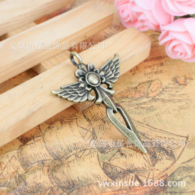 Large Angel Sword Feather Alloy Charm Pendant 48x34mm