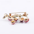 Red Enamel Strawberry Branch Brooch Gold Tone Leaf Pin view 3