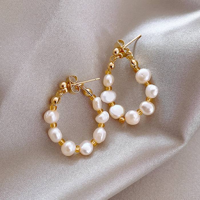 Pearl Beaded Hoop Earrings with Lustrous Bead Details