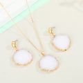 White Round Druzy Necklace and Earring Options in Thirty Millimeter Size view 3