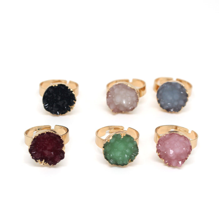 Gold Tone Round Druzy Adjustable Rings in Six Colors
