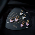 Gold Huggie Hoop Earrings Pink White Butterfly Charms view 4