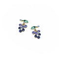 Purple Crystal Grape Cluster Green Leaf Gold Stud Earrings view 5