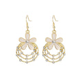 White Flower and Layered Beaded Hoop Drop Earrings view 5
