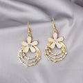White Flower and Layered Beaded Hoop Drop Earrings view 2