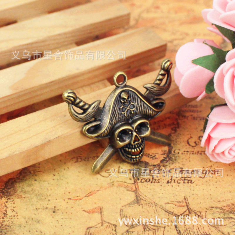 43x33mm Skull Head Alloy Charm Pendant, Pirate Style