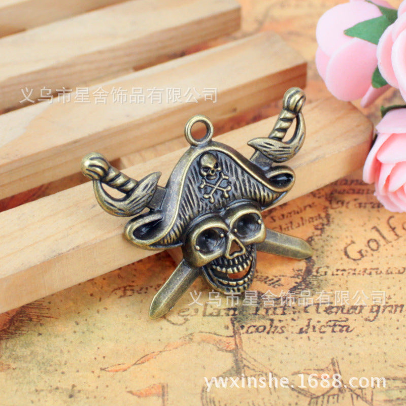 43x33mm Skull Head Alloy Charm Pendant, Pirate Style