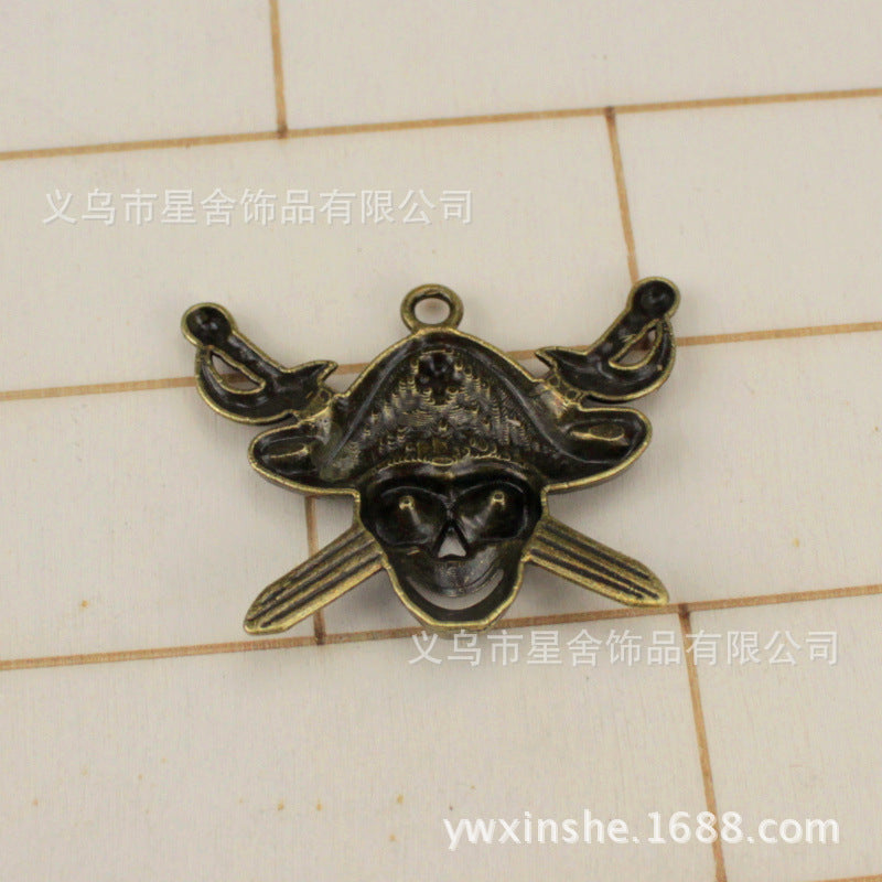 43x33mm Skull Head Alloy Charm Pendant, Pirate Style