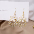 White Flower and Layered Beaded Hoop Drop Earrings view 4