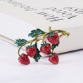 Red Enamel Strawberry Branch Brooch Gold Tone Leaf Pin view 4