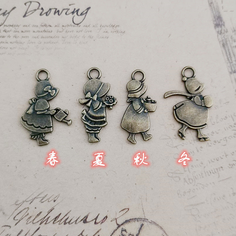 30mm Four Seasons Girl Alloy Charm Pendant