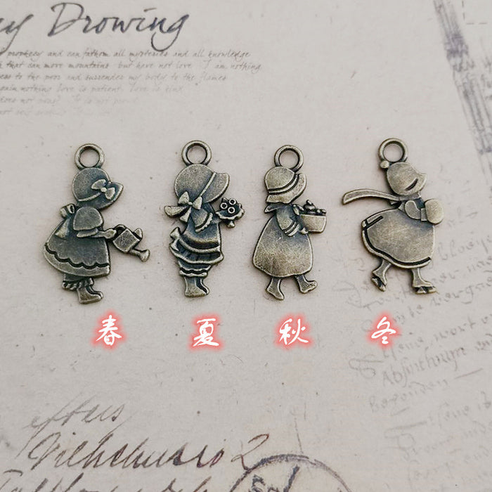 30mm Four Seasons Girl Alloy Charm Pendant