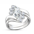 Silver Tone Bypass Ring With Marquise Clear Stone Cluster view 1