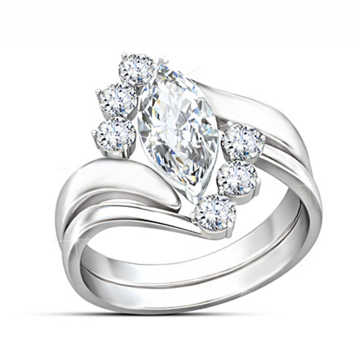 Silver Tone Bypass Ring With Marquise Clear Stone Cluster
