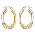 Two-Tone Gold Silver Double Layer Oval Hoop Earrings view 2