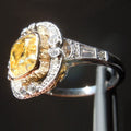 Yellow Cushion Stone Vintage Halo Ring In Mixed Metal Tones view 2