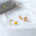 Gold Bird Nest Pearl Asymmetric Stud Earrings Pair view 1