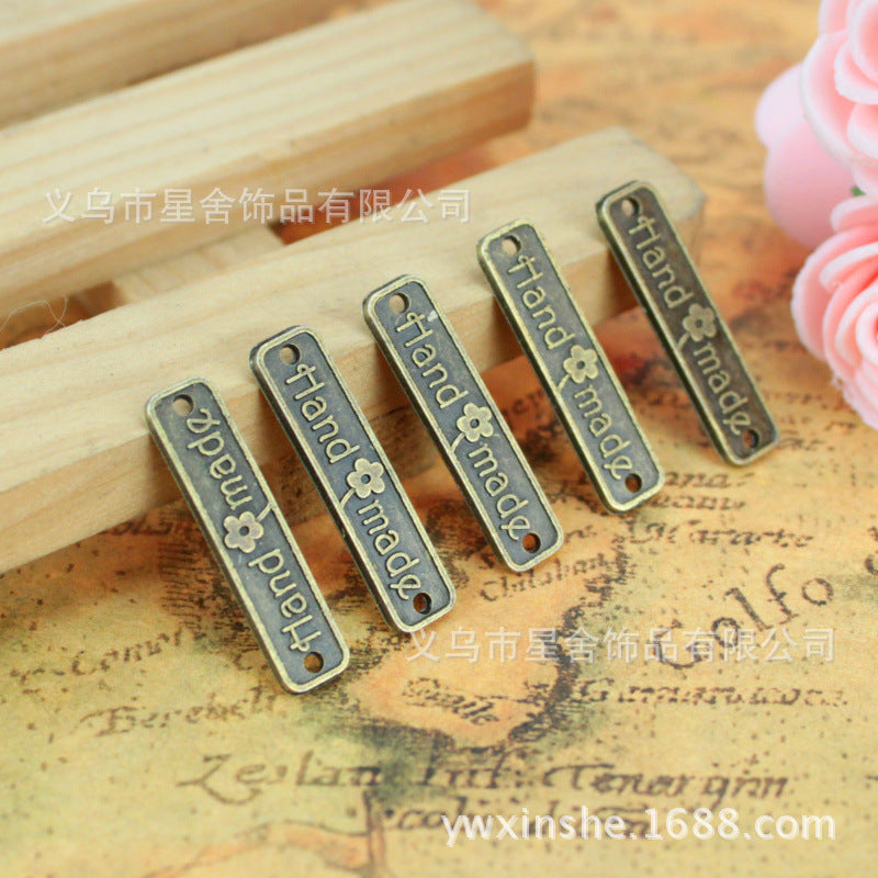 25x6mm Double-Hole Handmade Letter Charm Pendant for DIY Jewelry
