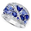 Wide Mixed-Cut Blue Stone Cluster Ring In Polished Silver Tone view 1