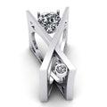 Silver Geometric X Cross Clear CZ Two Stone Fashion Ring Metal view 2