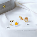 Gold Bird Nest Pearl Asymmetric Stud Earrings Pair view 2