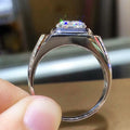 White Gold Tone Men's Wide Square Clear Stone Ring view 4