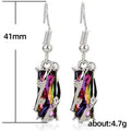 Multicolor Rectangular Stone Cage Long Drop Earrings Silver Tone view 3
