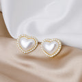 White Pearl Look Heart Clear Border Statement Stud Earrings view 2