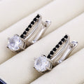 Clear or Black Stone Hoop Drop Earrings in Silver Tone view 4