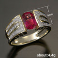 Red Rectangular Center Stone Wide Ring With Clear Accents view 2