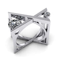 Silver Geometric X Cross Clear CZ Two Stone Fashion Ring Metal view 1