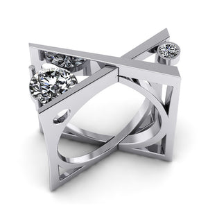 Silver Geometric X Cross Clear CZ Two Stone Fashion Ring Metal