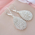 Clear Pavé Teardrop Dangle Earrings in Silver Tone view 2