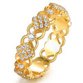 Gold Tone Openwork Floral Eternity Ring With Clear Stones view 2