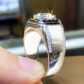 White Gold Tone Men's Wide Square Clear Stone Ring view 3