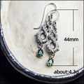 Ornate Silver Tone Chandelier Earrings with Green Drops view 4