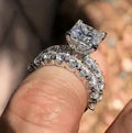 Square Crystal Two Band Bridal Ring Set in Silver Tone view 2