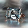 Oversized Aqua Rectangular Solitaire Ring In Polished Rose Tone view 2