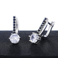 Clear or Black Stone Hoop Drop Earrings in Silver Tone view 2